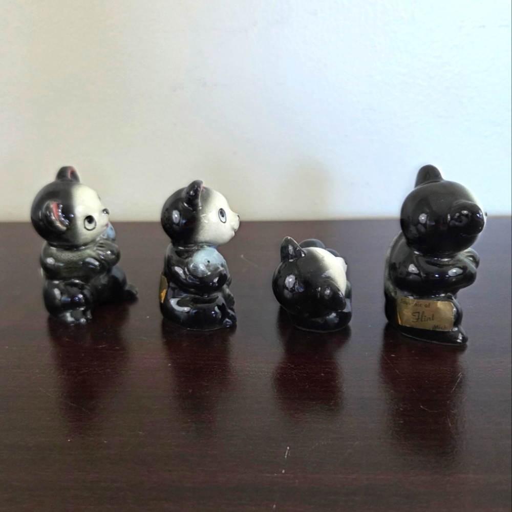 1950s Anthropomorphic Bears Holding Fish Small Figurines Japan 4 Pcs Pre-Owned - Picture 4 of 7